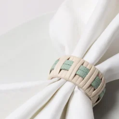 Anglet Green Leather and Rattan Napkin Ring