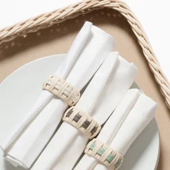 Anglet Green Leather and Rattan Napkin Ring