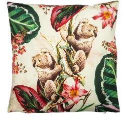 Animalia Linen Cushion With Koalas And Pink Flowers