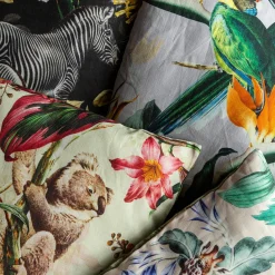 Animalia Linen Cushion With Koalas And Pink Flowers
