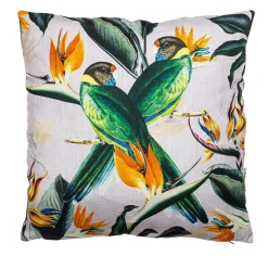 Animalia Linen Cushion With Parrots And Strelitzias