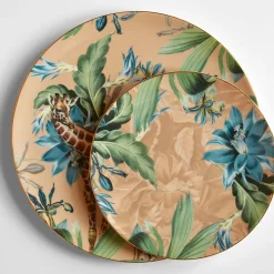Animalia Porcelain Dinner Plate With Giraffes And Blue Flowers