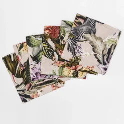 Animalia Set Of 6 Linen Napkins With Exotic Animals And Vegetation