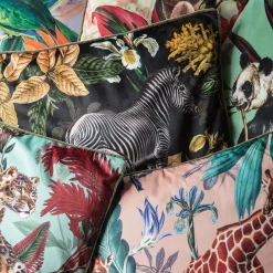 Animalia Velvet Cushion With Zebra And Yellow Flowers