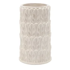 Anne Leaf-Patterned Medium White Stoneware Vase