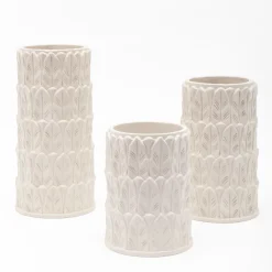 Anne Leaf-Patterned Small White Stoneware Vase