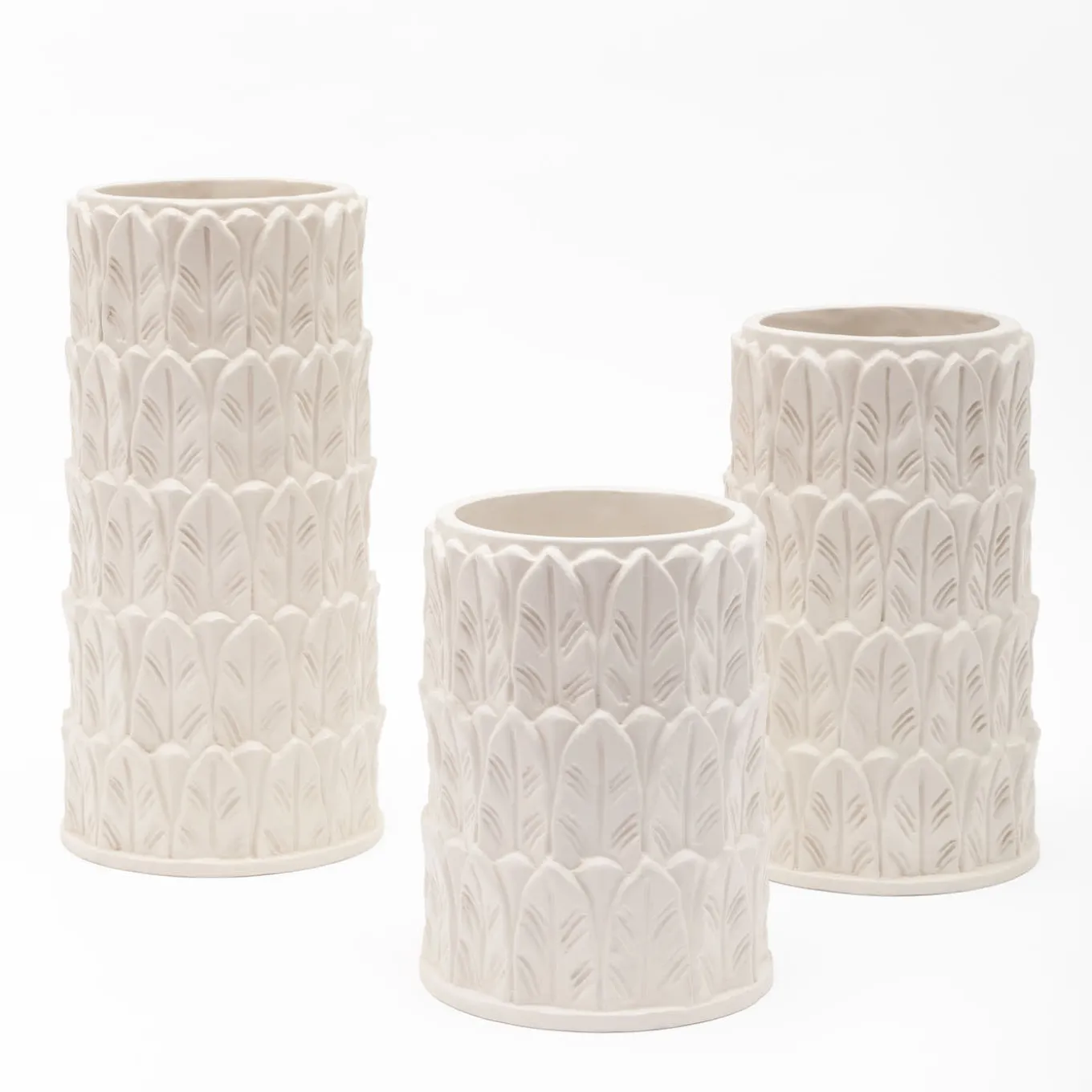 Anne Leaf-Patterned Small White Stoneware Vase