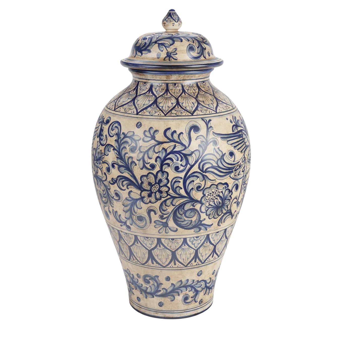Antique Blue Peacock Potiche Vase