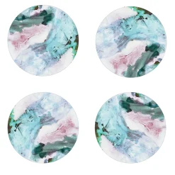 Apollo Set of 8 print glossy wood fiber light blue coasters