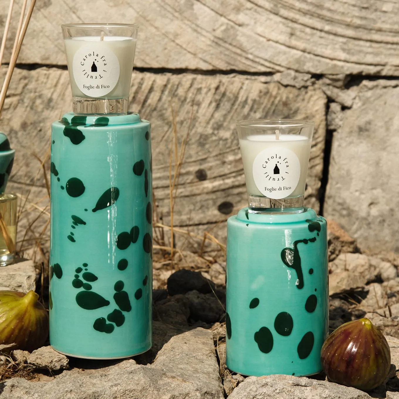 Aqua and Green Totem with Scented Candle Fragrance Foglie di Fico