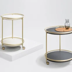 Arcade Round Brass Trolley Table