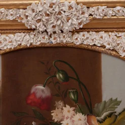 Arched Mirror with Capodimonte Porcelain Flowers and Hand-Painted Gold Highlights