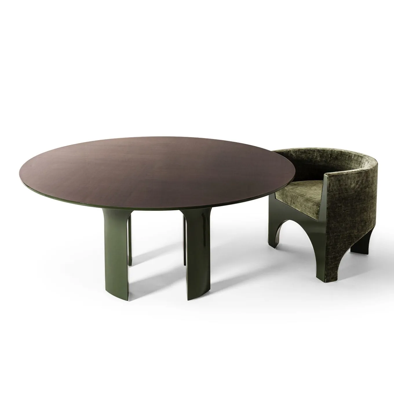 Archi Round Green and Brown Wood Dining Table by Storagemilano