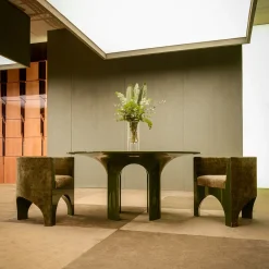 Archi Round Green and Brown Wood Dining Table by Storagemilano