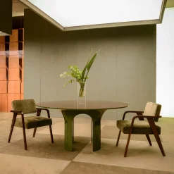 Archi Round Green and Brown Wood Dining Table by Storagemilano