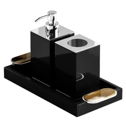 Argentella Black Set of Soap Dispenser and Toothbrush Holder
