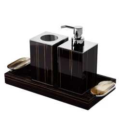 Argentella Ebony Set of Soap Dispenser and Toothbrush Holder