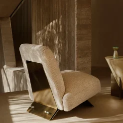 Aries White Fabric And Satin Gold Metal Armchair