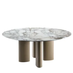 Arne Calacatta Oro Marble Dining Table With Leather-Covered Legs by Roberto Lazzeroni