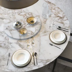Arne Calacatta Oro Marble Dining Table With Leather-Covered Legs by Roberto Lazzeroni