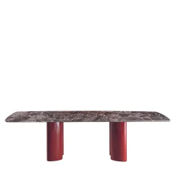 Arne Lepanto Marble And Red Legs Dining Table by Roberto Lazzeroni