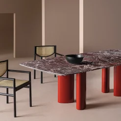 Arne Lepanto Marble And Red Legs Dining Table by Roberto Lazzeroni