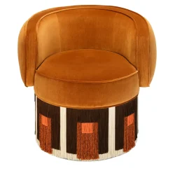 Art Deco Cognac Velvet Pirouette Cleo Swivel Armchair
