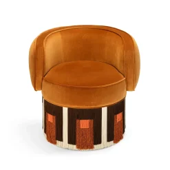 Art Deco Cognac Velvet Pirouette Cleo Swivel Armchair