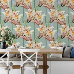 Art Nouveau Pink Lilly Floral Wallpaper