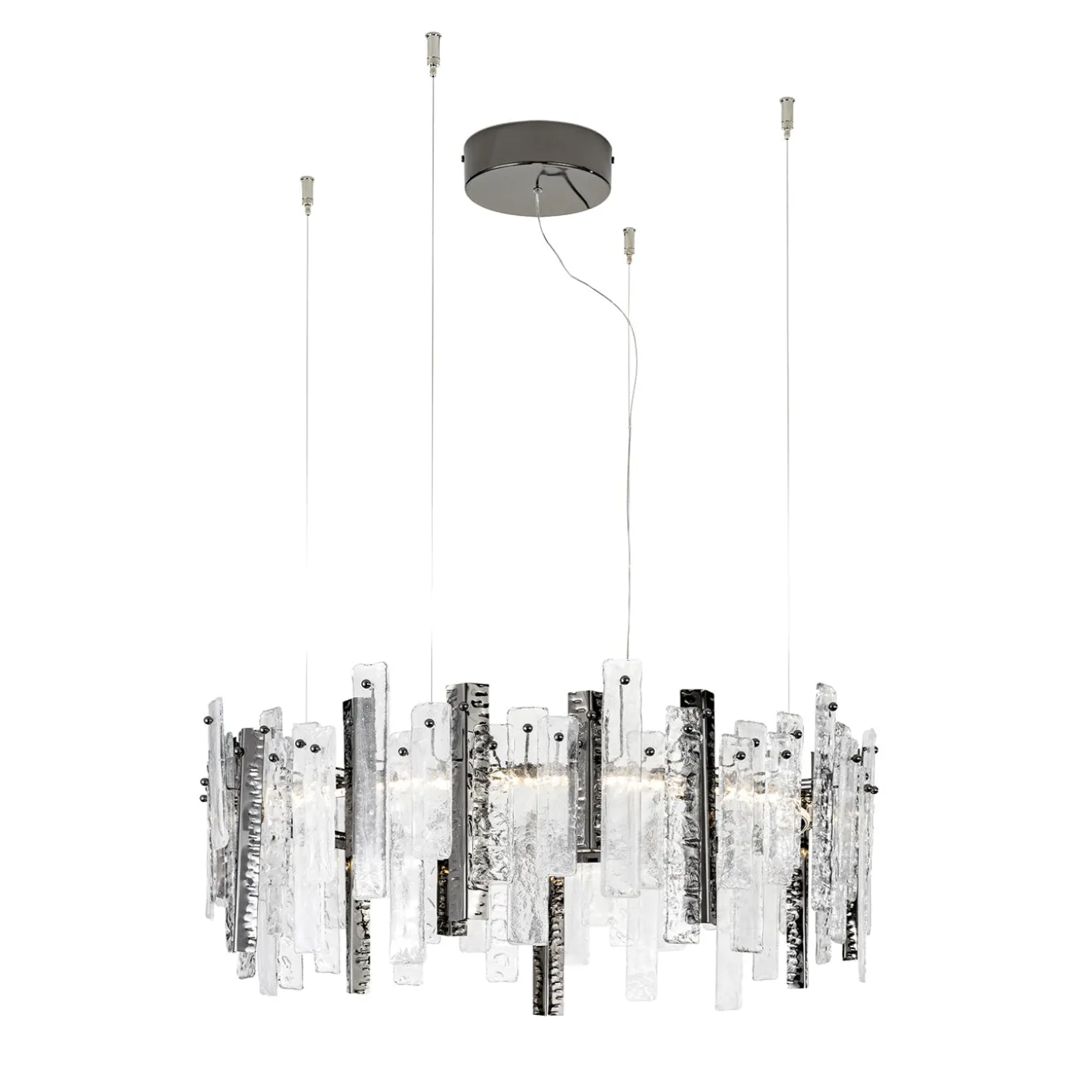 Artic Chandelier with metal frame and clear pulegoso and hammered glass