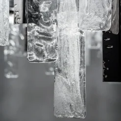 Artic Chandelier with metal frame and clear pulegoso and hammered glass