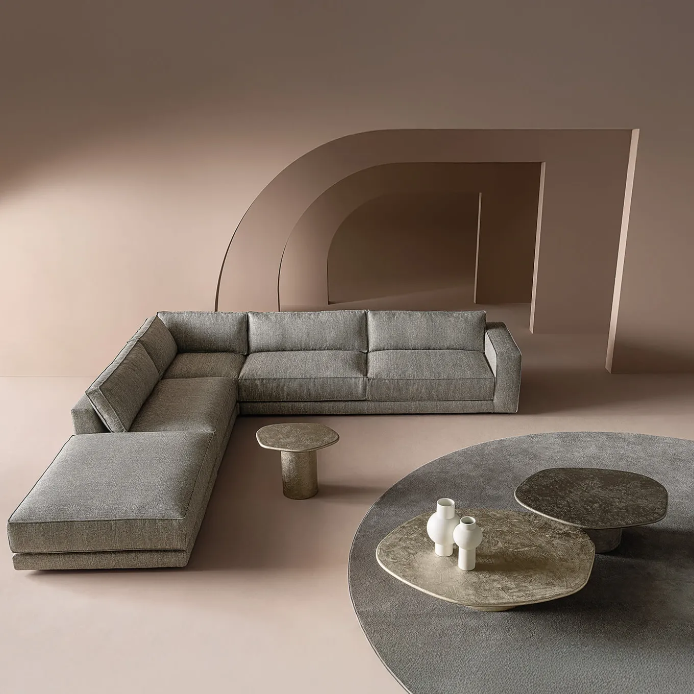 Atollo Champagne-Colored Textured Side Table by CSM