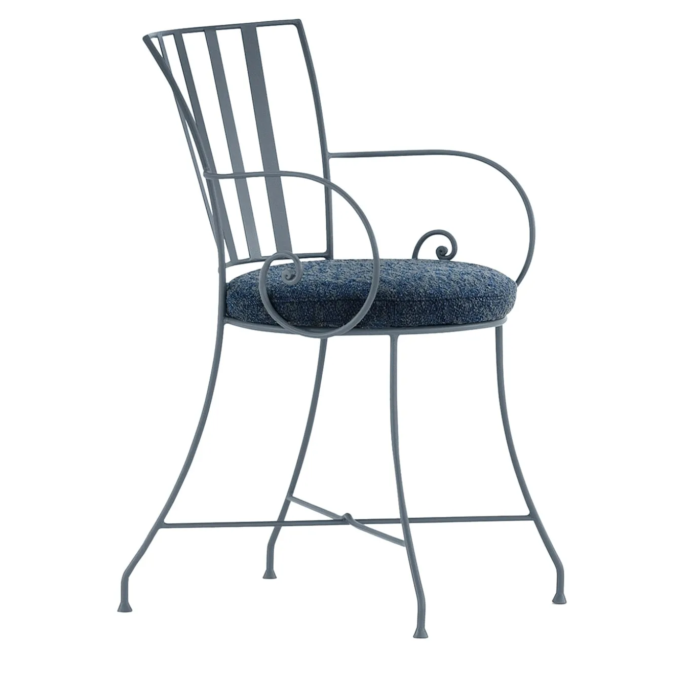 Attonita Wrought Iron Slate-Blue Chair With Armrests