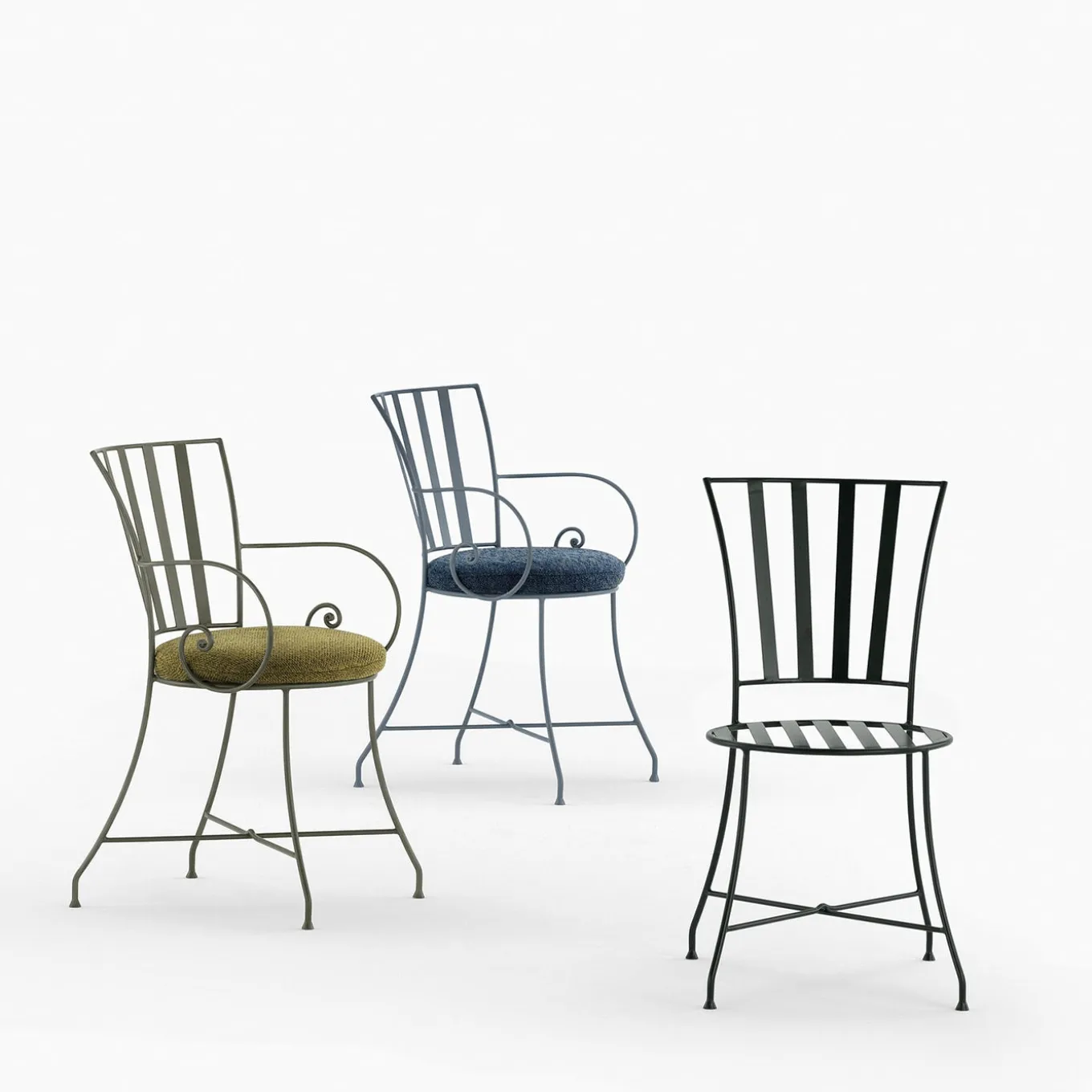 Attonita Wrought Iron Slate-Blue Chair With Armrests