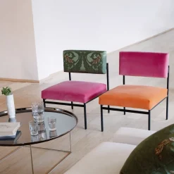Aurea Orange and Pink Velvet Lounge Chair