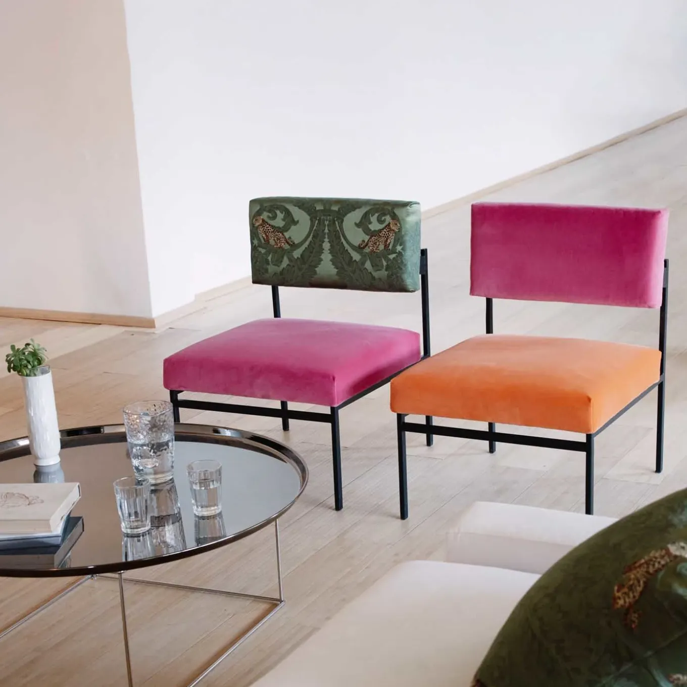 Aurea Orange and Pink Velvet Lounge Chair