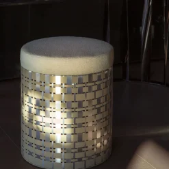 Aurelius 40 Cylindrical Champagne Aluminum Pouf