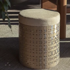 Aurelius 40 Cylindrical Champagne Aluminum Pouf