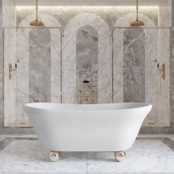 Aurora Bijoux White with Gold Sphere Feet Bathtub