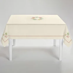 Avorio Embroidered Maple Leaf Linen Tablecloth