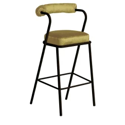 Baba Bronze Steel & Yellow Velvet Cushion Bar Stool by Serena Confalonieri