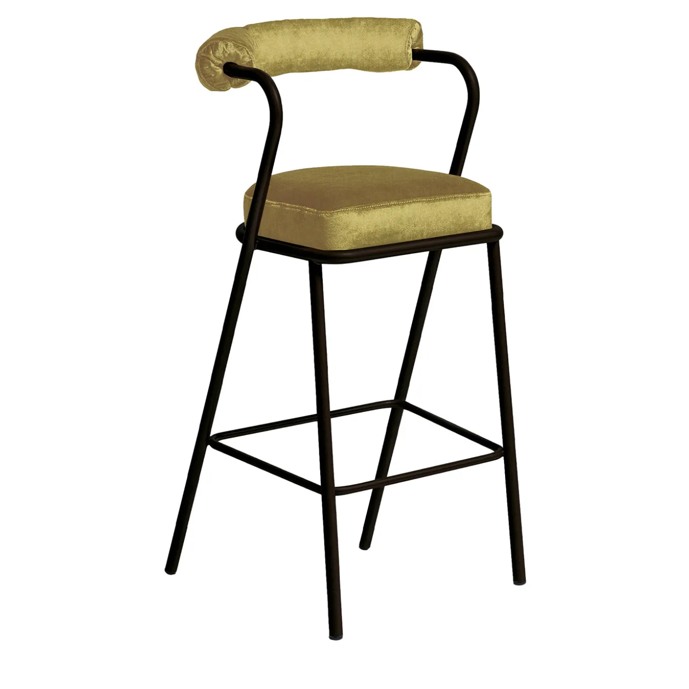 Baba Bronze Steel & Yellow Velvet Cushion Bar Stool by Serena Confalonieri