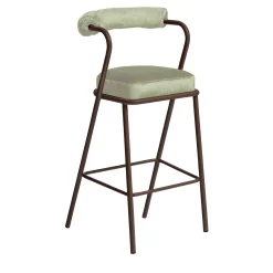 Baba Brown Steel & White Cream Velvet Cushion Bar Stool by Serena Confalonieri