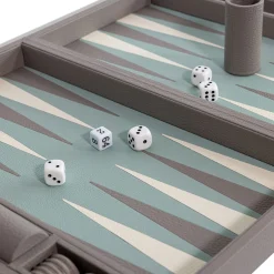 Backgammon Box 45 Luna Gray Leather Board Game