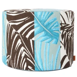 Bali Cylinder Blue & Brown Outdoor Pouf