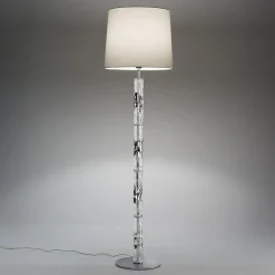 Bamboo Cromo Floor Lamp with Gray Shade