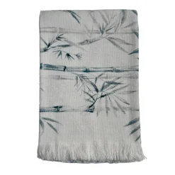 Bamboo Fringed Off-White Handpainted Blanket