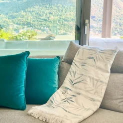 Bamboo Fringed Off-White Handpainted Blanket