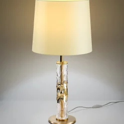 Bamboo Gold Glass Table Lamp with Ivory Shade