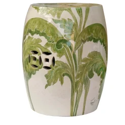Banana Tree Leaves Ceramic Pouf with Fretworks